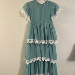 Elegant Teal Lace Trim Kids Formal Dress